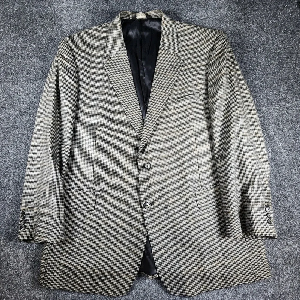 Jos. A. Bank Sport Coat Mens 48R Brown Silk Wool Houndstooth Windowpane Blazer